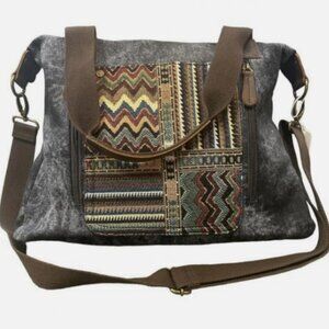 STONEWASHED CANVAS TOTE BAG WITH LEATHER TRIM BOHEMIAN NATURAL PURSE